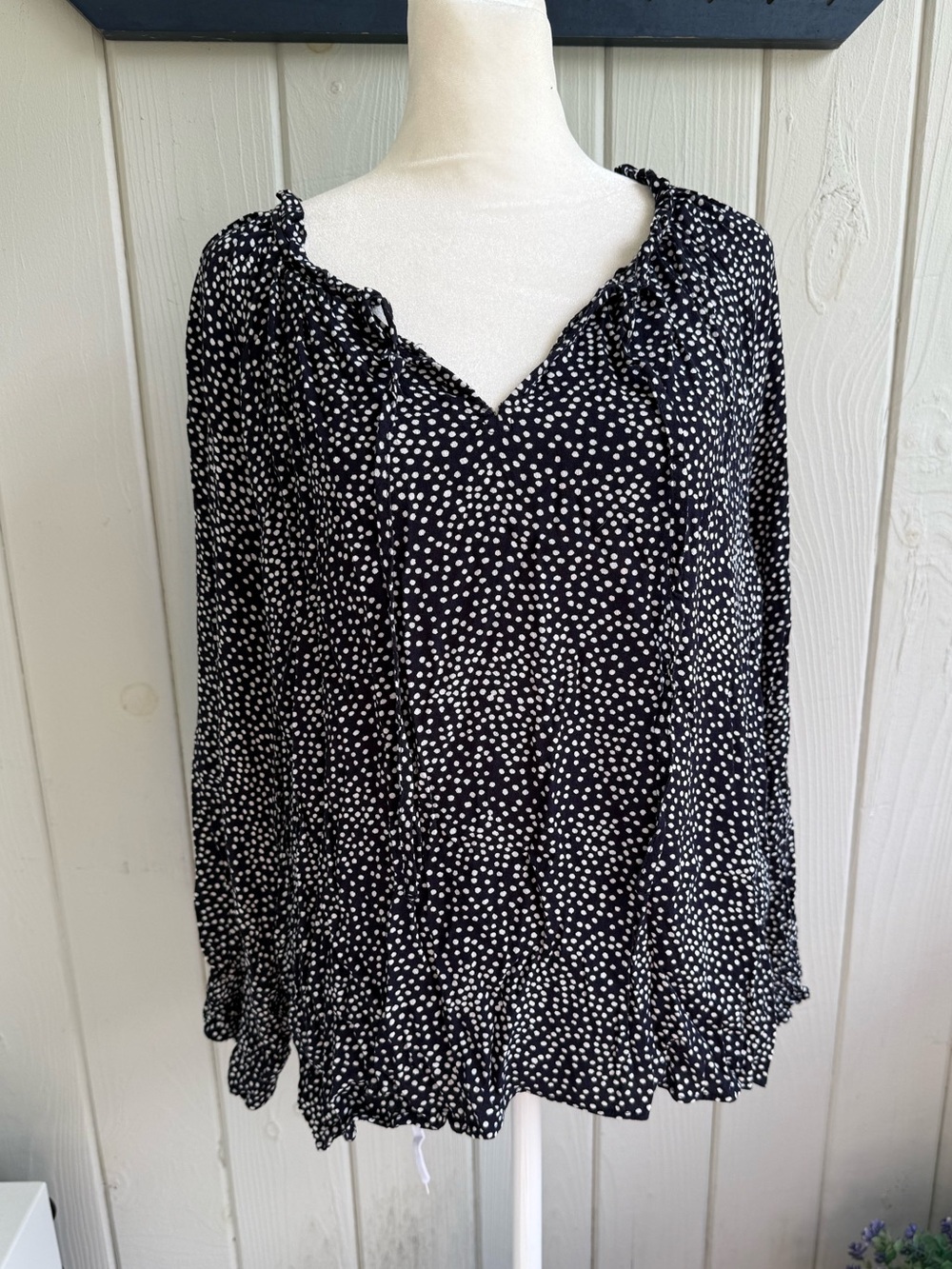 LOFT Black and White Dot Peasant Blouse